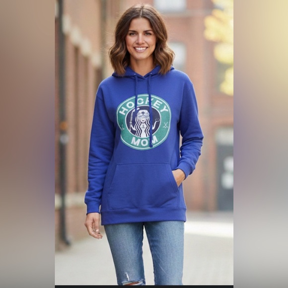 Port and Company Tops - Port & Company “Hockey Mom” Starbucks Graphic Hoodie Size Large